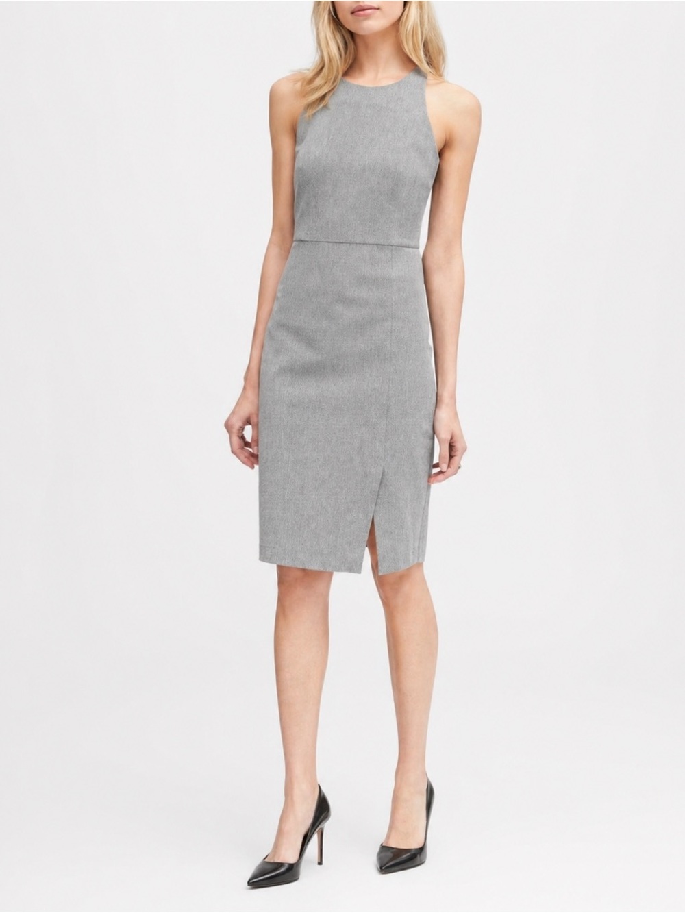 Banana Republic  Bi- stretch Grey Sleeveless Midi Office Chic Sheath Dress
